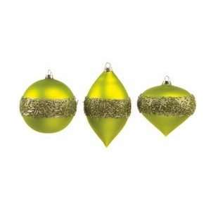   Lime Green and Sequin Glass Bulb Christmas Ornaments