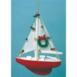    Red Sailboat with Christmas Lights Ornament