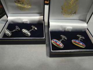 LBB CUFFLINKS RHODUIM SILVER ENAMEL PURPLE YELLOW BLUE GREEN OR GRAY 