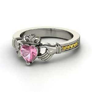  Claddagh Ring, Heart Pink Tourmaline Sterling Silver Ring 