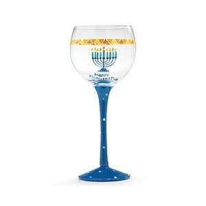   Set of 4 Happy Hanukkah Wine Glass Decorative Blue