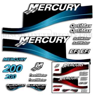 Mercury 200hp Outboard Decal Kit Blue or Red Available  