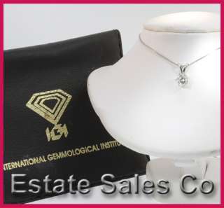 IGI 14kwg Round Diamond Solitaire Pendant & Necklace .48 ct VS1  