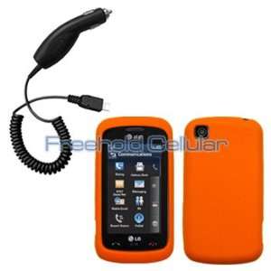  Orange Silicone Skin / Case / Cover & Car Charger for LG 