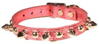 Spikes & Studs Metallic Pink Leather Dog Collar  