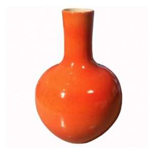 Orange Crackle Globular Vase