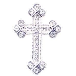    Austrian Crystal Silver Cross Pin Brooch & Pendant Jewelry