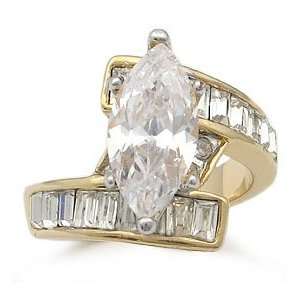 CZ Engagement Rings   14k Gold Plated Marquise & Baguette CZ 