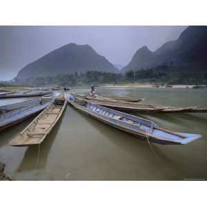 River Boats, Muang Ngoi, Laos, Indochina, Southeast Asia, Asia Premium 