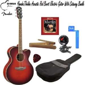   Med Jumbo Acoustic Electric Cutaway Guitar Dark Red Burst Bundle