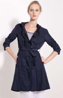 Armani Collezioni Ruffled Taffeta Trench with Hood  