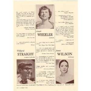  1962 Willard Straight Janet Wheeler Anne Wilson Photo 