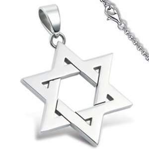 Stainless Steel Star Of David Pendant (22 Stainless Steel Circle Link 
