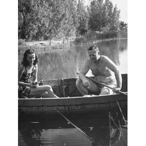 Author Erskine Caldwell and His Third Wife Fishing for Bass in Spring 