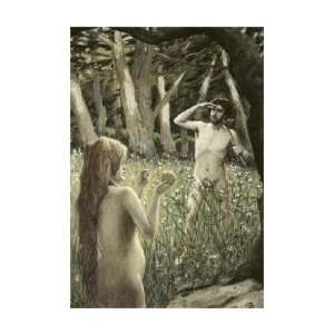 Adam Tempted by Eve by James jacques Tissot. Size 14.84 inches width 