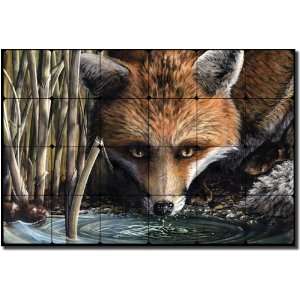 Watering Hole by Justin Sparks   Fox Animal Tumbled Marble Mural 16 x 