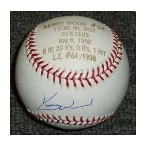  Autographed Kerry Wood Ball   LE1998 Engraved Sports 