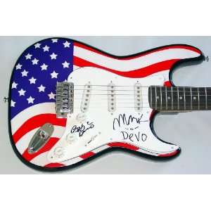  Devo Autographed Signed USA Flag Guitar 