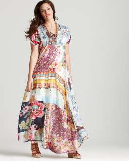 Johnny Was Collection Plus Size Patchwork Print Silk Maxi Dress   New 