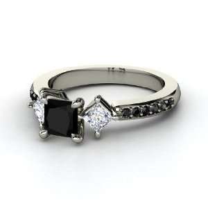 Caroline Ring, Princess Black Onyx 14K White Gold Ring with Diamond 