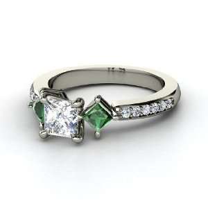 Caroline Ring, Princess Diamond Palladium Ring with Emerald & Diamond