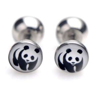   Mens Earring Ear Stud Stainless Steel Black Acrylic Fake Plug (Panda