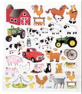 Farm animal cow pig sheep stickers silver accents NIP  