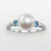 Sterling Silver Freshwater Cultured Pearl and Aquamarine Ring