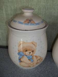 Tienshan Stoneware Teddy Bear Canister Set Flour Sugar  