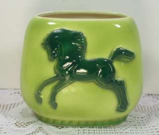   Green w/Forest Frolicking Horse/Pony Oval Planter/Flower Pot  