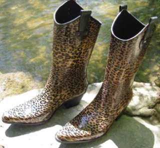 Womens Western Cowboy Cheetah Print Rain Boots Size 7  