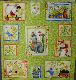 COUNTRY QUILTING PANEL BEST FRIENDS CATS GARDEN FABRIC  