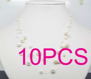 10 strand 3 rows white shining star pearl necklace gem  
