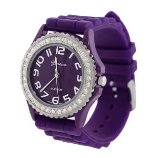 NEW* Geneva Platinum Womens Purple CZ Stone Silicone Watch SW 6886 