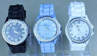 1Pcs Luxury Geneva Silicone Womens Wrist Watch with Crystal Decor 7 