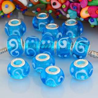 30X MURANO WATER AQUA LAMPWORK GLASS EUROPEAN HOLE BEAD  