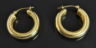 Estate Vintage Yellow 14K Gold Cable Rope Hoop Earrings  