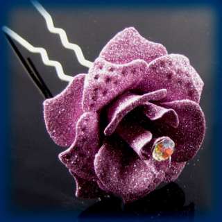   Item  Violet Rose hair stick fork with Rhinestone crystal