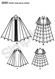 Gothic Cape Dracula Vampire Bat Halloween Costume Simplicity Pattern 