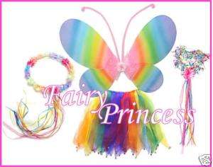 4pc Rainbow FAIRY WINGS TUTU WAND HALO* ¨* Dance  