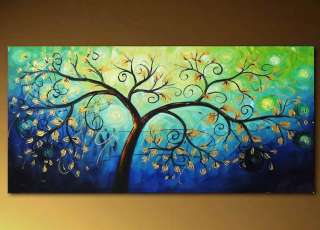   painted canvas painting wall art huge size blue tree with free gift