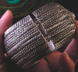 Turkish Style Silver Pewter Hinged Bangle Bracelet  