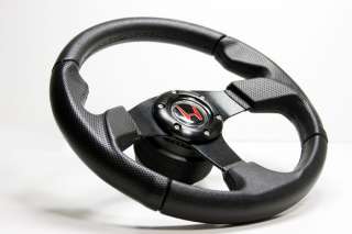 Black Stitch Leather Steering Wheel+HUB+Black Button Honda CRX/Integra