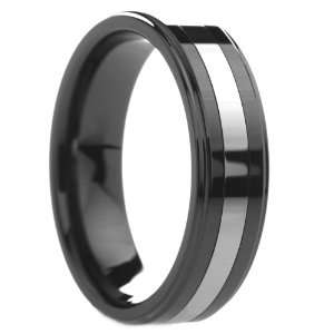 mm Mens Raised Black Ceramic Ring Tungsten Inlay   Free Engraving 