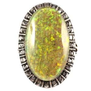  Antique Estate 14k Gold Fire Opal Edwardian Diamond Ring Jewelry