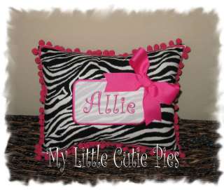 Custom Name Accent Pillow Zebra Hot Pink Trim Monogram  