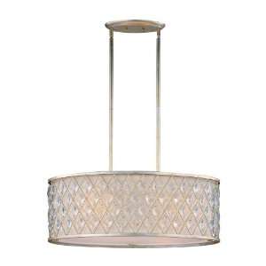   Light Pendant, Golden Silver Finish with Off White Fabric Shade Home