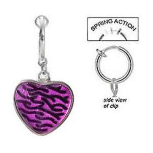  Fake Belly Navel Non Clip on Purple Glitter Zebra Heart 