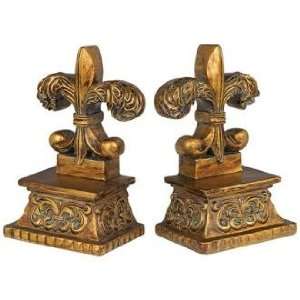  Gold Finish Fleur De Lis Bookends