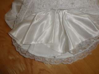 Vintage doll wedding dress ivory white lace tiers sheer bodice train 